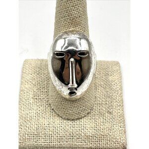 RLM Robert Lee Morris Cut Out Face Mask Silver Bronze Ring Size 10